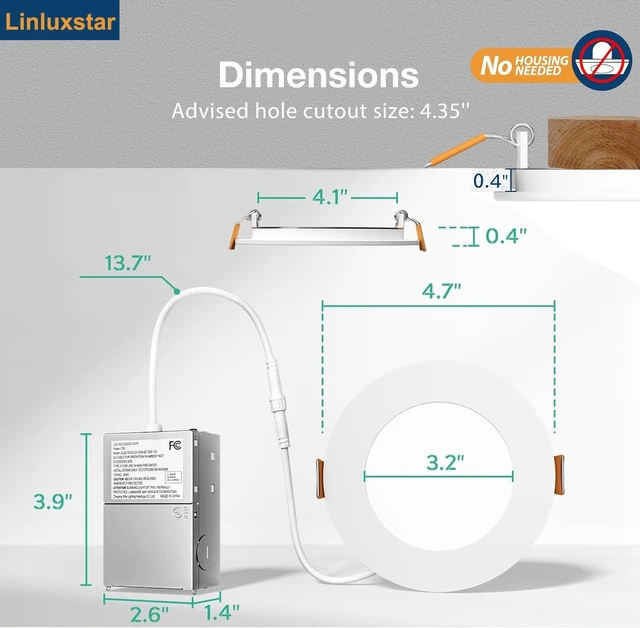 Alt view image 3 of 7 - 24 Pack 6 Inch Ultra-Thin LED Recessed Ceiling Light with Junction Box,6500K Clear White,12W Eqv,100W Canless Downlight,led recessed Lighting Lights (6500K,6 Inch-24Pack)
