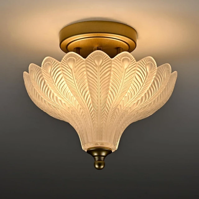 Main image of CLAXY 2-Light Gold Semi Flush Mount Ceiling Light with Frosted Glass Shade