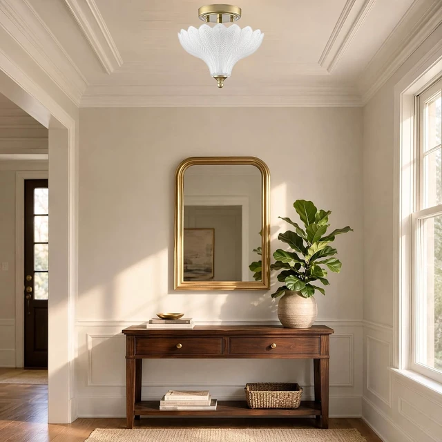 Alt view image 7 of 7 - CLAXY 2-Light Gold Semi Flush Mount Ceiling Light with Frosted Glass Shade