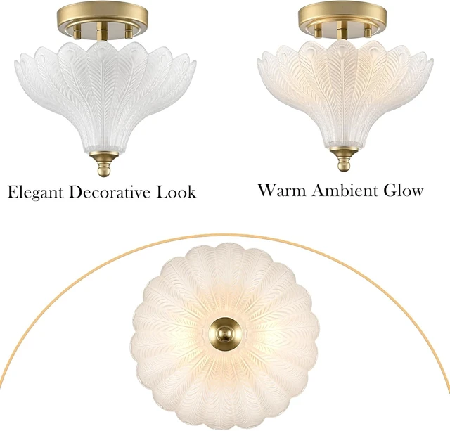 Alt view image 4 of 7 - CLAXY 2-Light Gold Semi Flush Mount Ceiling Light with Frosted Glass Shade