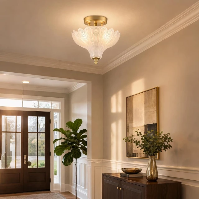 Alt view image 5 of 7 - CLAXY 2-Light Gold Semi Flush Mount Ceiling Light with Frosted Glass Shade
