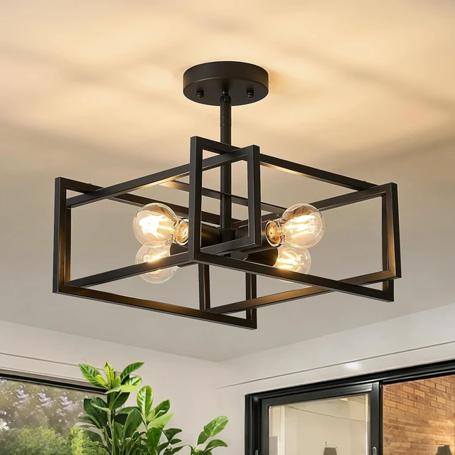 Main image of Black Ceiling Light, 4-Light Semi Flush Mount Kitchen Light Fixture
