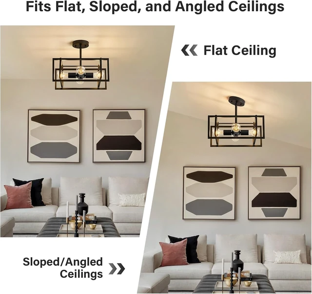 Alt view image 6 of 7 - Black Ceiling Light, 4-Light Semi Flush Mount Kitchen Light Fixture
