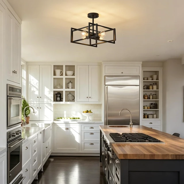 Alt view image 2 of 7 - Black Ceiling Light, 4-Light Semi Flush Mount Kitchen Light Fixture