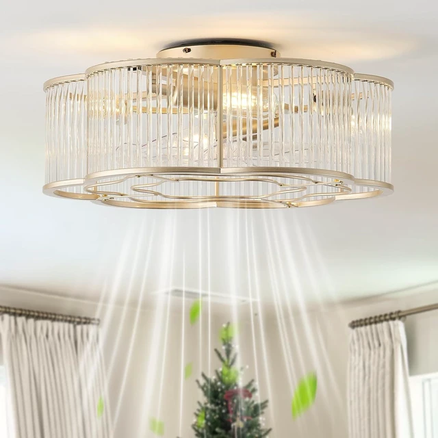 Main image of 20" Boho Ceiling Fan with Lights Flush Mount, Low Profile Ceiling Fans with Lights Remote Control, Fabric with 6 Speeds for Nursery, Bedroom, Kitchen, Clear