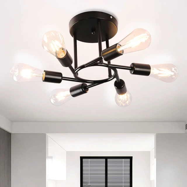 Main image of Finktonglan 6-Light Black Sputnik Semi Flush Mount Ceiling Light, E26