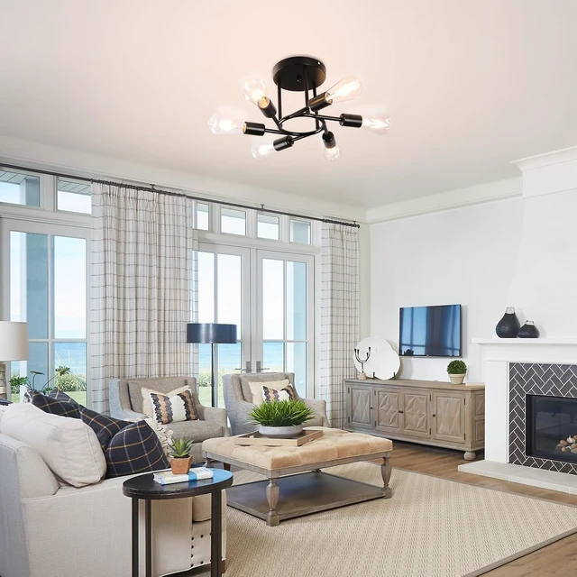 Alt view image 2 of 7 - Finktonglan 6-Light Black Sputnik Semi Flush Mount Ceiling Light, E26