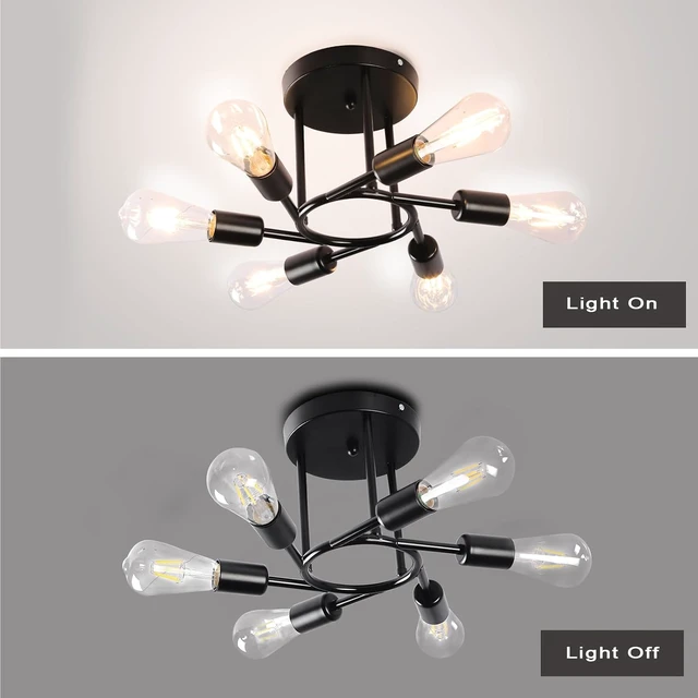 Alt view image 5 of 7 - Finktonglan 6-Light Black Sputnik Semi Flush Mount Ceiling Light, E26