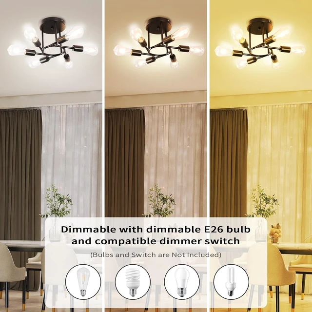 Alt view image 6 of 7 - Finktonglan 6-Light Black Sputnik Semi Flush Mount Ceiling Light, E26