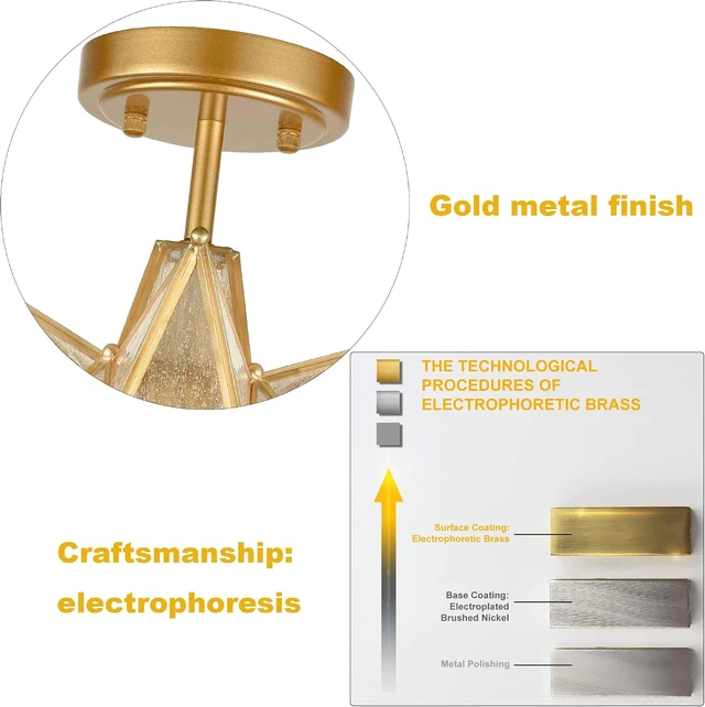 Alt view image 4 of 7 - HYDELITE Brushed Gold Moravian Star Ceiling Light with Seeded Glass