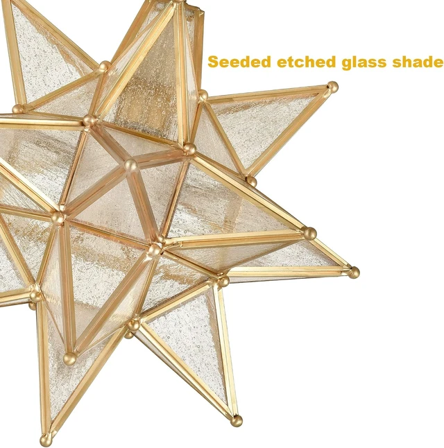Alt view image 5 of 7 - HYDELITE Brushed Gold Moravian Star Ceiling Light with Seeded Glass