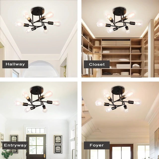 Alt view image 7 of 7 - Finktonglan 6-Light Black Sputnik Semi Flush Mount Ceiling Light, E26