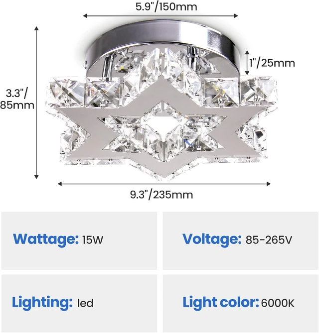 Alt view image 5 of 7 - Crystal Ceiling Light, Star Flush Mount LED, Cool White