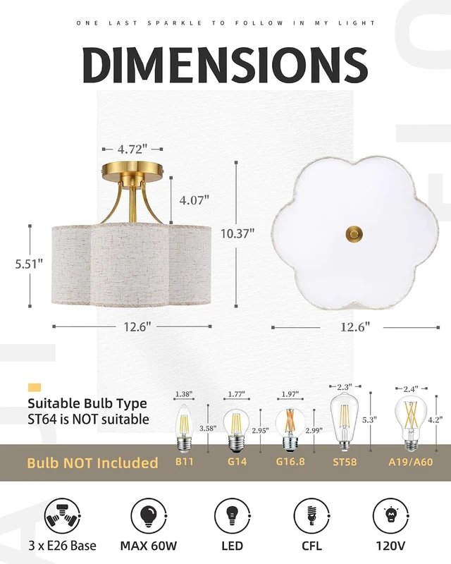 Alt view image 3 of 7 - AUTELO 3-Light Modern Semi Flush Mount Ceiling Light Fixture,12.6 Inch