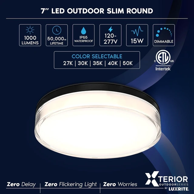 Alt view image 7 of 7 - LUXRITE 7 Inch LED Outdoor Flush Mount Light, 15W, 1000LM, Black (1 Pack)
