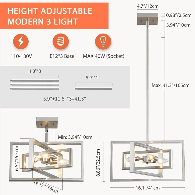 Alt view image 2 of 7 - Modern Brushed Nickel Ceiling Light Fixture Modern 3 Lights Semi Flush Mount Ceiling Lights for Dining Room Bedroom Living Room Kitchen Entry Foyer