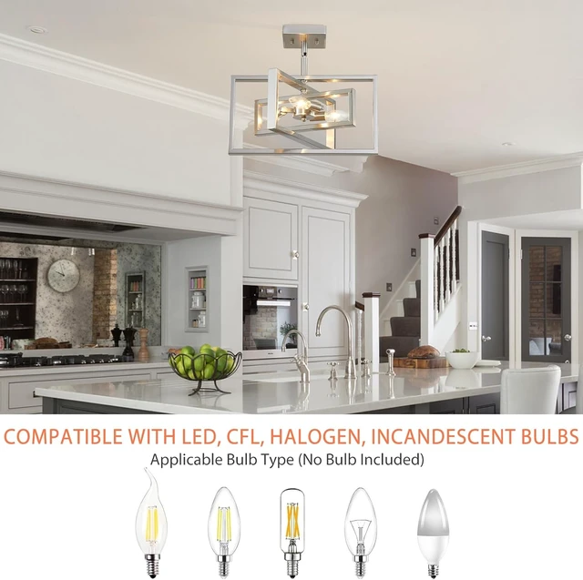 Alt view image 6 of 7 - Modern Brushed Nickel Ceiling Light Fixture Modern 3 Lights Semi Flush Mount Ceiling Lights for Dining Room Bedroom Living Room Kitchen Entry Foyer