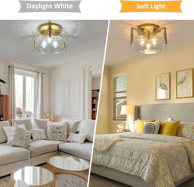 Alt view image 2 of 7 - Modern Semi Flush Mount Ceiling Light Fixture, Gold Hallway Light Fixtures Ceiling Mount, Dimmable Foyer Kitchen Lighting Fixtures Ceiling Lights for Bedroom Bathroom Dining Room Laundry Room Entryway