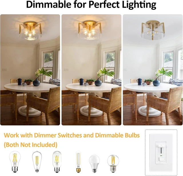Alt view image 6 of 7 - Modern Semi Flush Mount Ceiling Light Fixture, Gold Hallway Light Fixtures Ceiling Mount, Dimmable Foyer Kitchen Lighting Fixtures Ceiling Lights for Bedroom Bathroom Dining Room Laundry Room Entryway