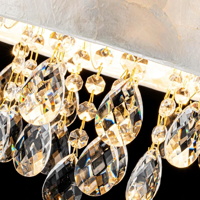 Alt view image 5 of 7 - LumFurn D12in Drum Capiz Shell Crystal Ceiling Light, 3-Light Coastal Style Semi-Flushmount Light Fixture for Hallway, Entryway & Bedroom, K9 Crystal & Shell Lampshade & Gold Finish Frame