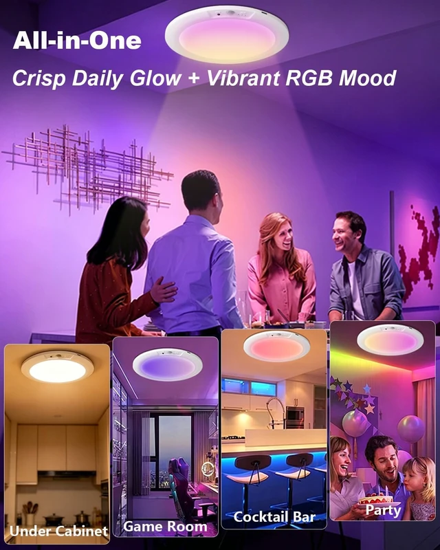 Alt view image 7 of 7 - 8000mAh Rechargeable RGBCW Motion Sensor Ceiling Light, Tunable White & RGB