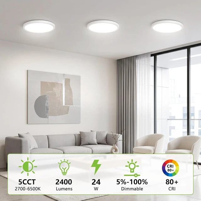Alt view image 2 of 7 - OOWOLF 6-Pack Flush Mount 12Inch Ceiling Light Fixtures 24W Ultra-Thin 0.7"