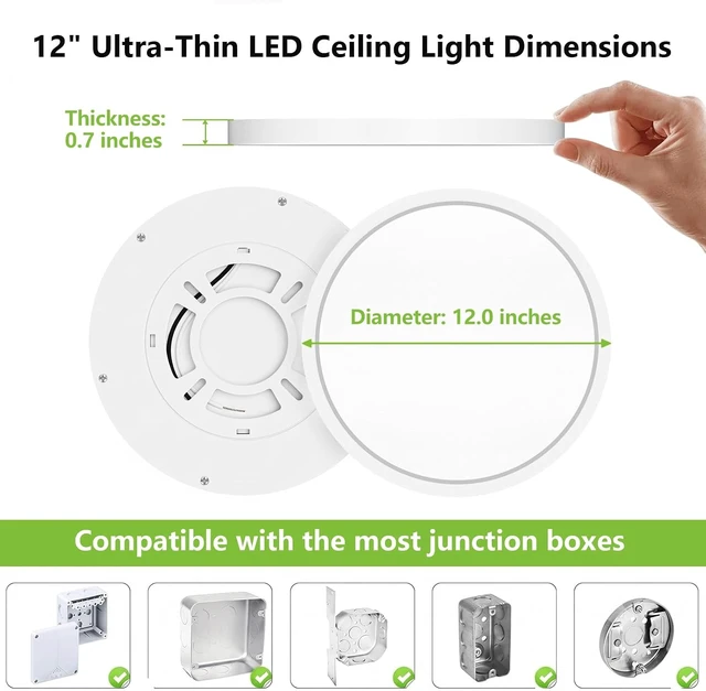 Alt view image 6 of 7 - OOWOLF 6-Pack Flush Mount 12Inch Ceiling Light Fixtures 24W Ultra-Thin 0.7"
