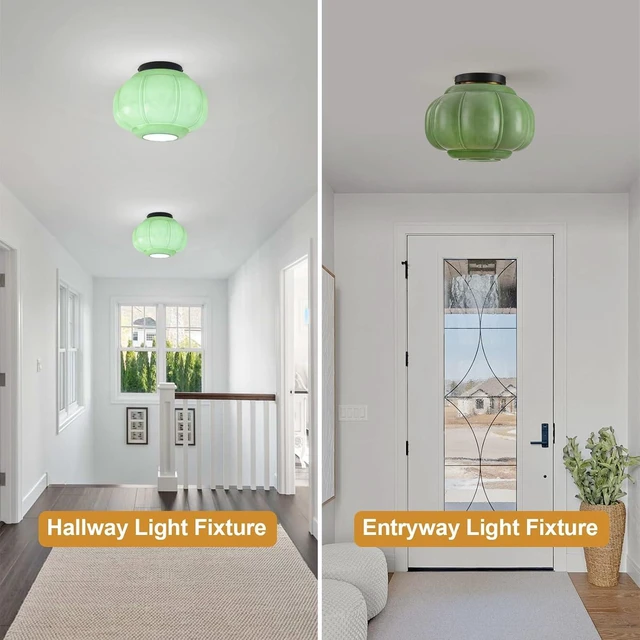 Alt view image 3 of 7 - 11in Green Glass Flush Mount Ceiling Light, Vintage Light Fixture