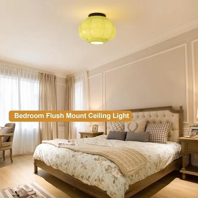 Alt view image 4 of 7 - 11in Green Glass Flush Mount Ceiling Light, Vintage Light Fixture
