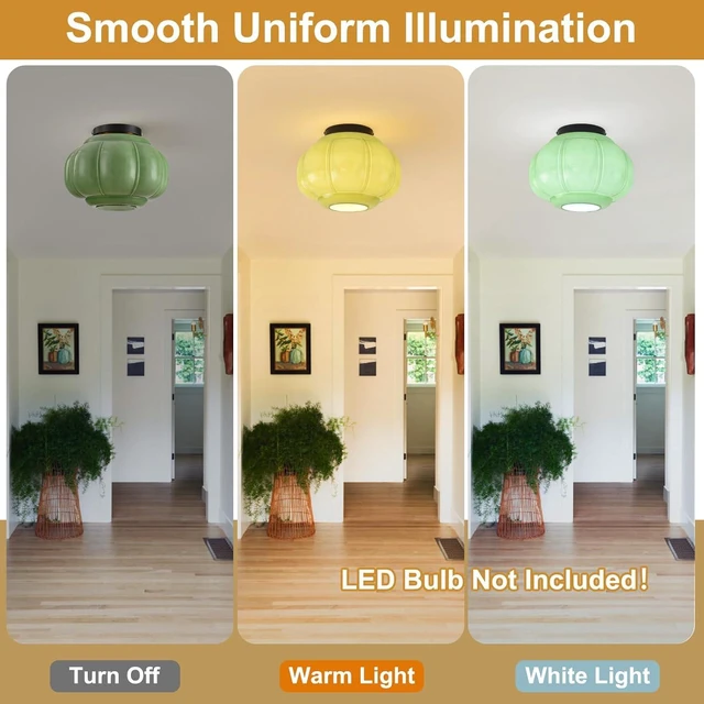 Alt view image 6 of 7 - 11in Green Glass Flush Mount Ceiling Light, Vintage Light Fixture