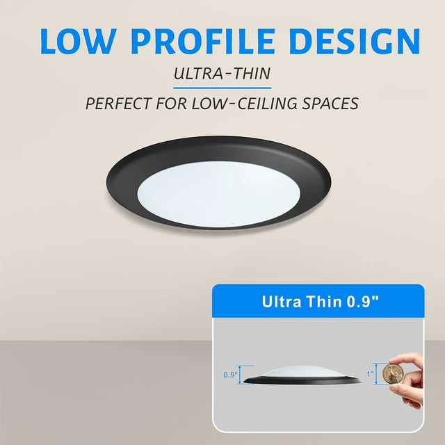 Alt view image 5 of 7 - ECOELER Black 6inch Dimmable LED Disk Lights, 3CCT Selectable Flush Mount Ceiling Light Fixture, 16.5W 1100Lm, Low Profile Surface Mount for Recessed Can or Junction Box, ETL Listed, 10 Pack