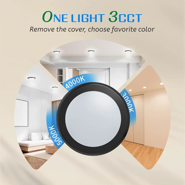 Alt view image 3 of 7 - ECOELER Black 6inch Dimmable LED Disk Lights, 3CCT Selectable Flush Mount Ceiling Light Fixture, 16.5W 1100Lm, Low Profile Surface Mount for Recessed Can or Junction Box, ETL Listed, 10 Pack