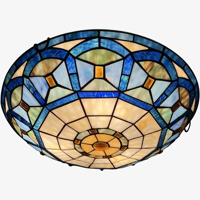 Main image of ARTZONE Tiffany Ceiling Light, 3-Light 16 Inch Stained Glass Flush Mount for Bedroom, Dining, Living Room, Entryway, Foyer