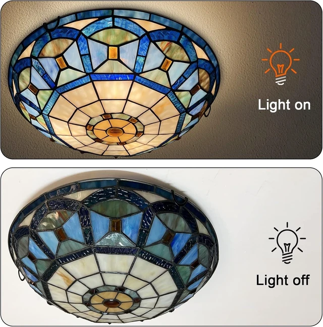 Alt view image 5 of 7 - ARTZONE Tiffany Ceiling Light, 3-Light 16 Inch Stained Glass Flush Mount for Bedroom, Dining, Living Room, Entryway, Foyer