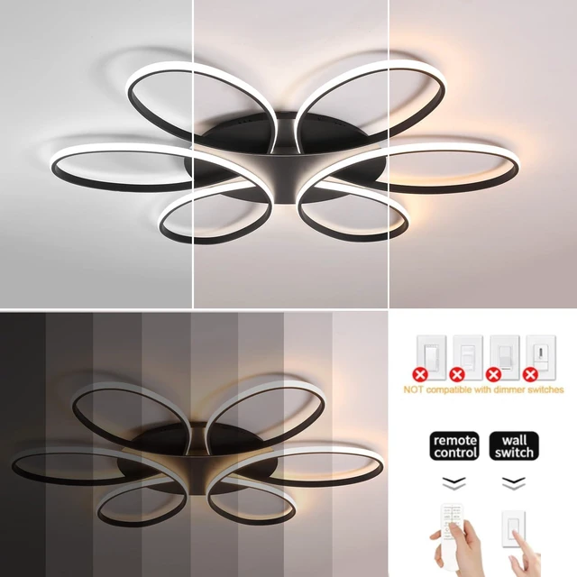 Alt view image 5 of 7 - Modern LED Ceiling Light Fixture Black Flush Mount Ceiling Lamp with Remote Control Dimmable 6 Rings Flower Shaped Ideal for Living Room Bedroom Tearoom Kitchen (95CM/37.4IN)