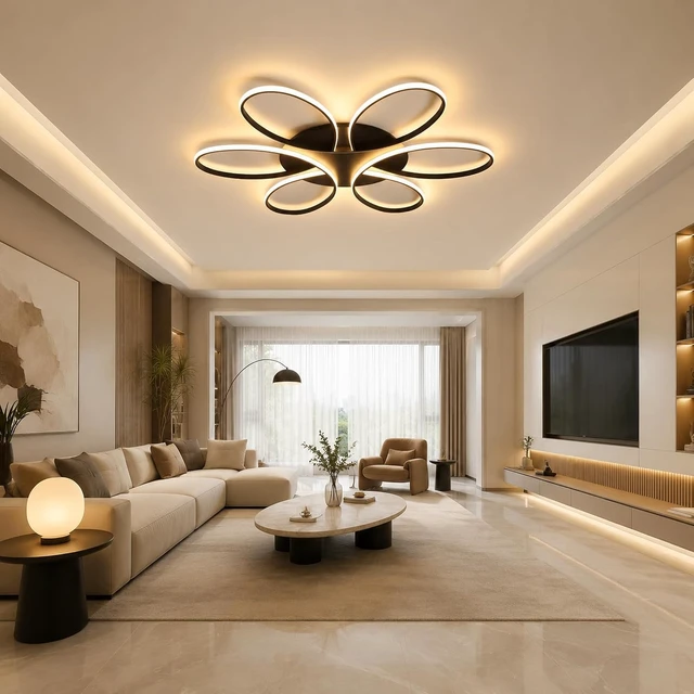 Alt view image 6 of 7 - Modern LED Ceiling Light Fixture Black Flush Mount Ceiling Lamp with Remote Control Dimmable 6 Rings Flower Shaped Ideal for Living Room Bedroom Tearoom Kitchen (95CM/37.4IN)