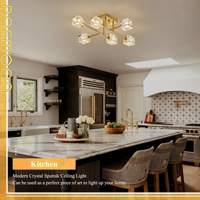 Alt view image 4 of 7 - Gold Crystal Sputnik Chandeliers 6-Light 24" Ceiling Light