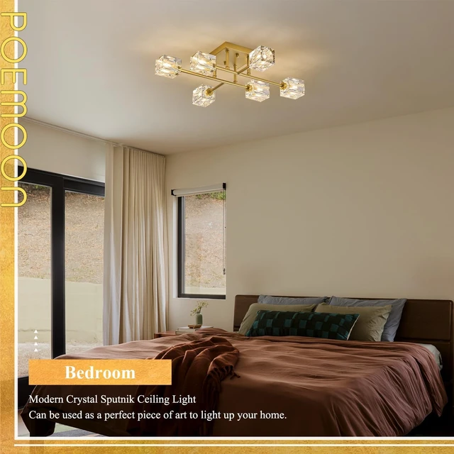Alt view image 5 of 7 - Gold Crystal Sputnik Chandeliers 6-Light 24" Ceiling Light