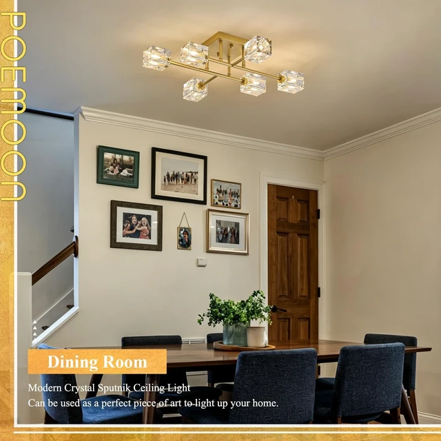 Alt view image 7 of 7 - Gold Crystal Sputnik Chandeliers 6-Light 24" Ceiling Light