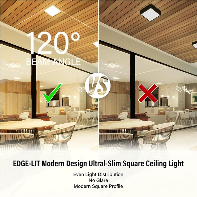 Alt view image 2 of 7 - 6 Inch Square LED Ceiling Light, Edge-Lit Modern Flush Mount Ceiling Light, 5CCT, 1000LM Dimmable Low Profile Surface Mount Light, ETL & Wet Rated for Bathroom Porch Hallway, White, 4 Packs