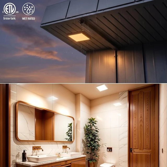 Alt view image 4 of 7 - 6 Inch Square LED Ceiling Light, Edge-Lit Modern Flush Mount Ceiling Light, 5CCT, 1000LM Dimmable Low Profile Surface Mount Light, ETL & Wet Rated for Bathroom Porch Hallway, White, 4 Packs
