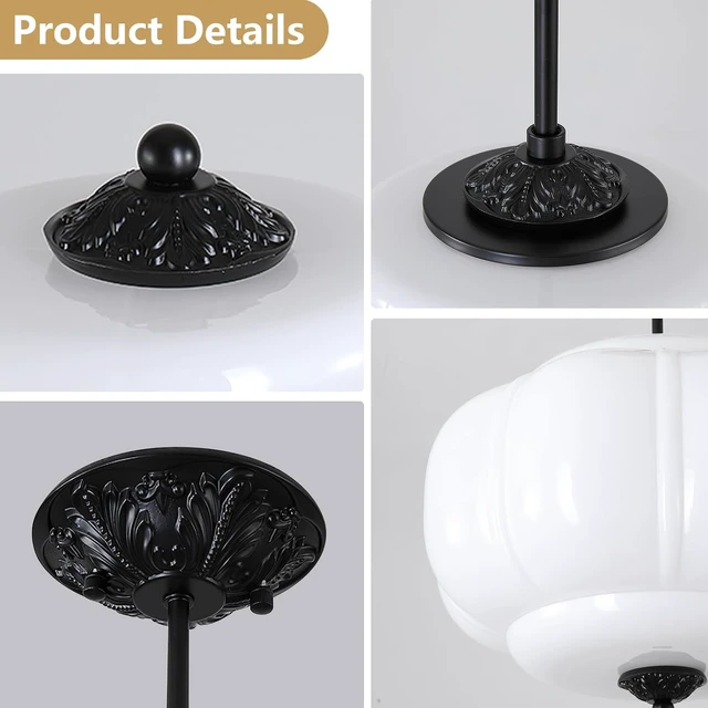 Alt view image 6 of 7 - 15 inch Milk Glass Ceiling Light Fixture, Vintage Semi Flush Mount Pendant Light with Antique Brass Finish, Schoolhouse Light Fixture Antique Chandelier for Kitchen Hallway Foyer Living Room Bedroom
