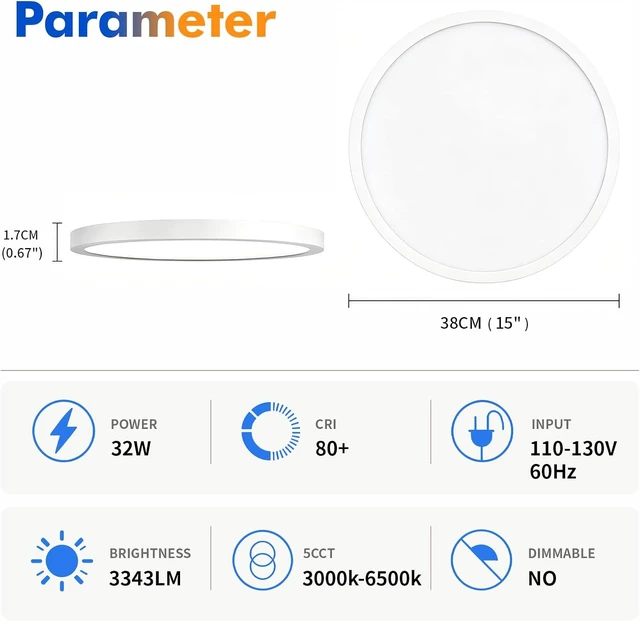 Alt view image 5 of 7 - 15 inch Flush Mount Ceiling Light,32W, 3343LM Led Ceiling Light Fixture
