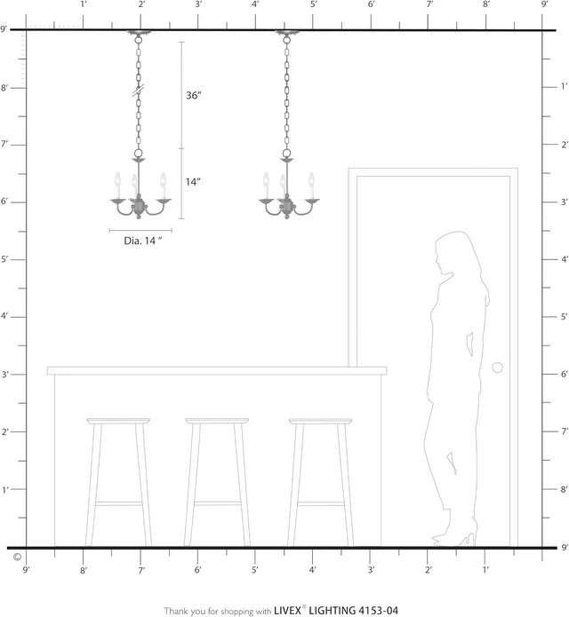 Alt view image 6 of 7 - Livex Lighting 4153-04 Home Basics 3 Light Black Mini Chandelier, 14Hx14W