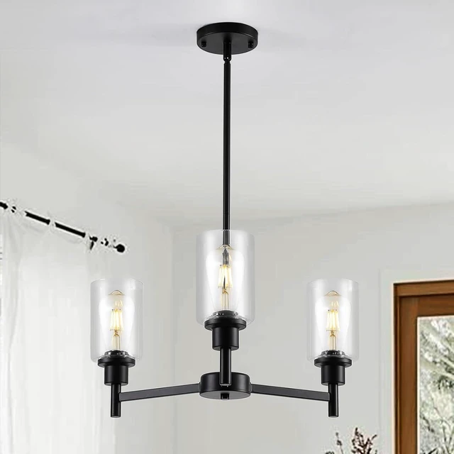 Alt view image 2 of 7 - 9MMML Farmhouse 3-Light Glass Chandelier, Modern Black Chandelier for Kitchen, Dining Room, Living Room, Foyer, E26 Bulb Base