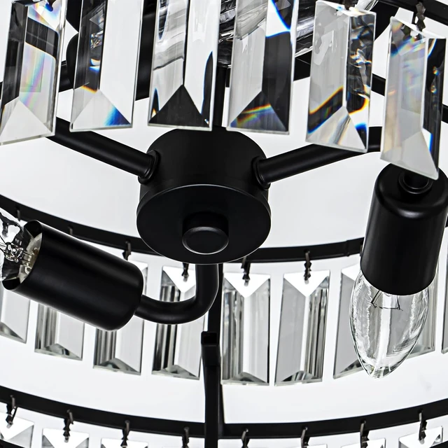 Alt view image 3 of 7 - Black Flush Mount Chandelier,Modern Hanging Crystal Flush Mount Ceiling Light Fixtrue,Crystal Ceiling Mount Lighting for Living Room Foyer Bedroom Hallway Entryway