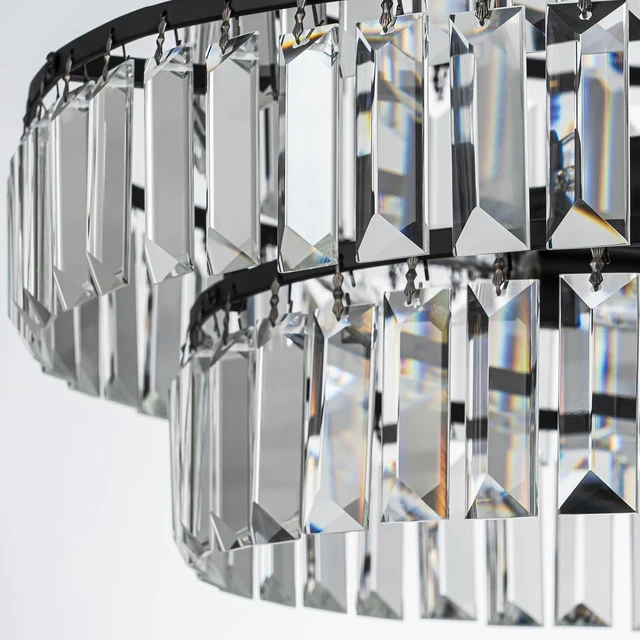 Alt view image 6 of 7 - Black Flush Mount Chandelier,Modern Hanging Crystal Flush Mount Ceiling Light Fixtrue,Crystal Ceiling Mount Lighting for Living Room Foyer Bedroom Hallway Entryway