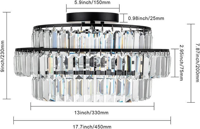 Alt view image 7 of 7 - Black Flush Mount Chandelier,Modern Hanging Crystal Flush Mount Ceiling Light Fixtrue,Crystal Ceiling Mount Lighting for Living Room Foyer Bedroom Hallway Entryway