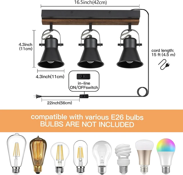 Alt view image 2 of 7 - KEESFU 3-Light Plug in Track Lighting, Black Semi Flush Mount Ceiling Light