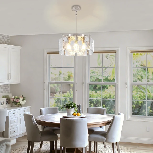 Alt view image 3 of 7 - Modern Brushed Nickel Dining Room Light Fixture 4 Lights Chandeliers